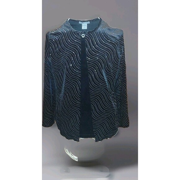 NWT Sz Small Notations Pullover 2-Fer Top Long Sleeve Black Velour Sparkle - Picture 2 of 8